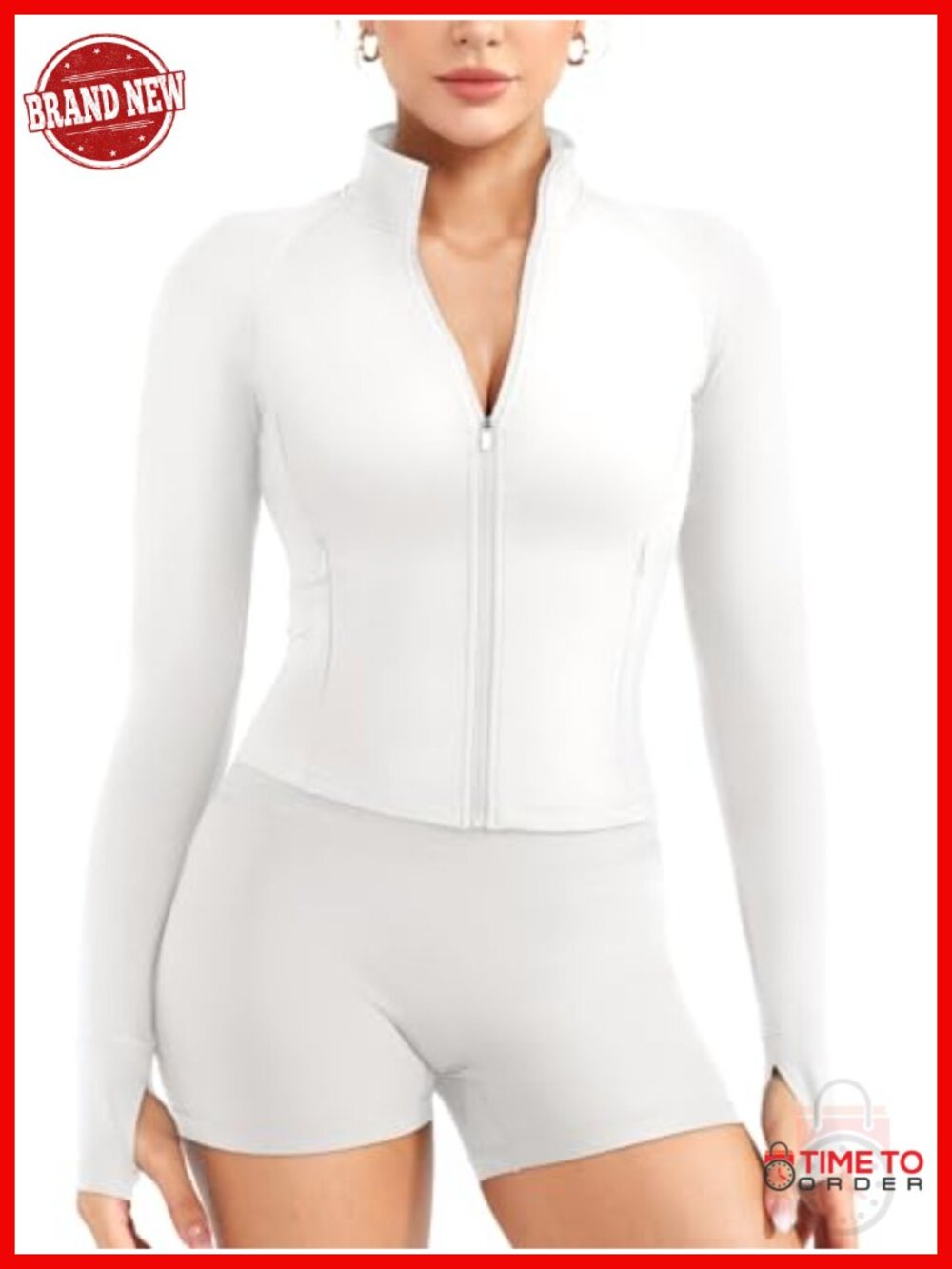 Full Zip Workout Jacket with Thumb Holes Cropped Athletic Gym Top